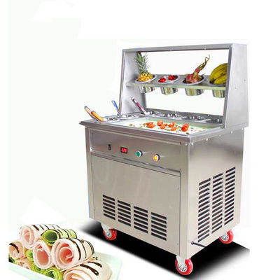 Máquina de helados de doble cacerola frita con congelador / máquina de helados con rodillo Thai Stir Fry
