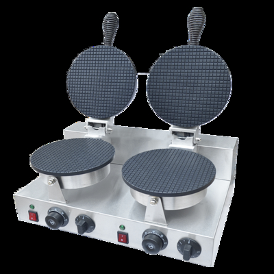 Máquina para hacer conos de helado de gofres comerciales, máquina de gofres de doble cabezal, máquina para hacer conos de panqueques